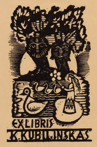 Exlibris by Petras Rauduve from Lithuania for K. Kubilinskas - Fairytale/fable 