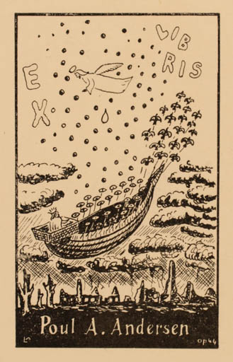 Exlibris by Lorentz May from Denmark for Poul A. Andersen - Fairytale/fable 