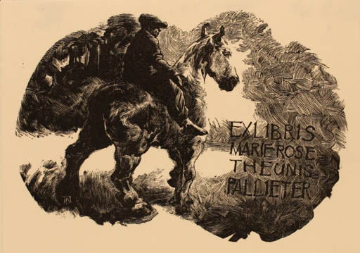 Exlibris by P. Bosteels from Belgium for Marie Rose Theunis Pallieter - Horse Horseman/Rider 