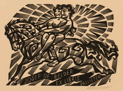 Exlibris by Vojtech Cinybulk from Czechoslovakia for Josef De Belder - Horse Literature Horseman/Rider 