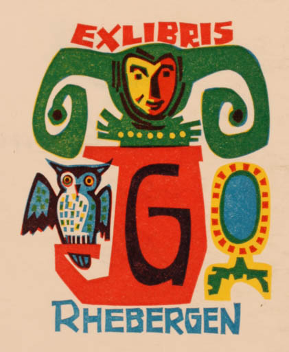 Exlibris by Jan Battermann from Netherland for G. Jan Rhebergen - Literature Owl 