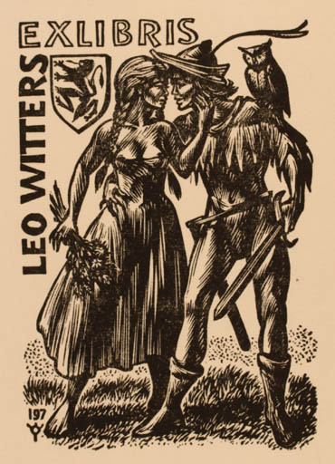 Exlibris by Frank-Ivo van Damme from Belgium for Leo Witters - Literature Couple Owl 