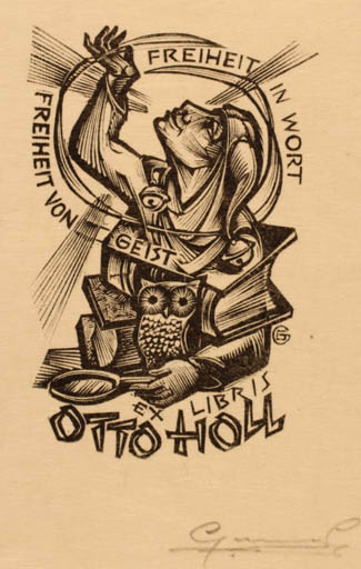 Exlibris by Gerard Gaudaen from Belgium for Otto Holl - Literature Owl 