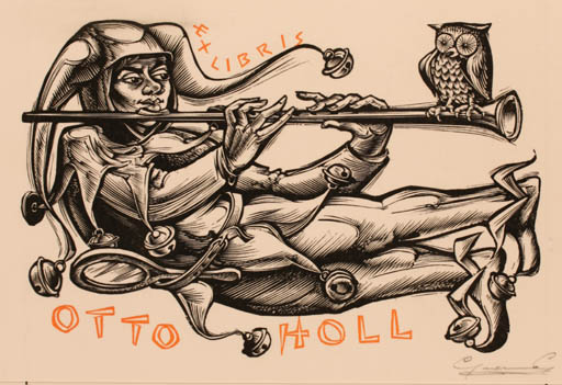 Exlibris by Gerard Gaudaen from Belgium for Otto Holl - Literature Owl 