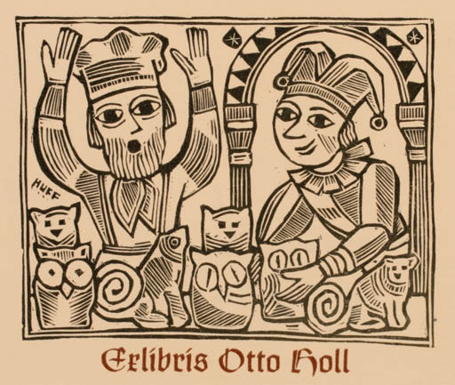 Exlibris by Hermann Huffert from Germany for Otto Holl - Literature Owl 