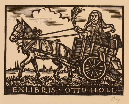 Exlibris by Herbert S. Ott from Germany for Otto Holl - Horse Literature 