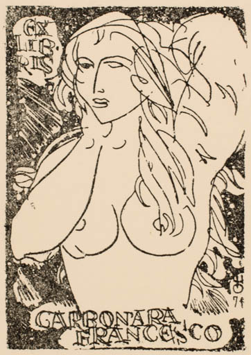 Exlibris by Evald Okas from Estonia for Francesco Carbonara - Woman Nude 