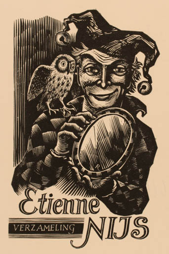 Exlibris by Pam Georg Rueter from Netherland for Etienne Nijs - Literature Owl 