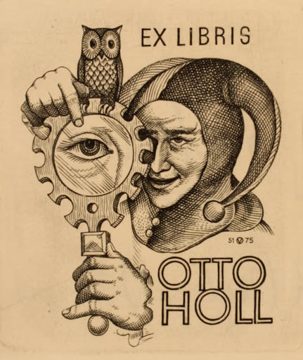 Exlibris by Oswin Volkamer from Germany for Otto Holl - Literature Owl 