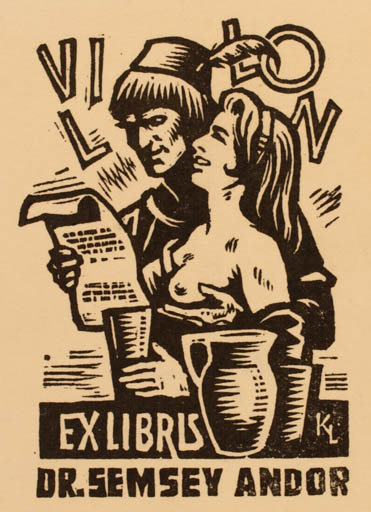 Exlibris by Laszlo Kekesi from Hungary for Dr. Andor Semsey - Literature Couple 