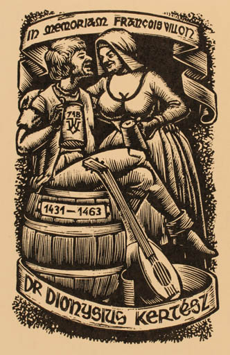 Exlibris by Kàroly Vàroknyi from Hungary for Dionysius Kertesz - Literature Couple 