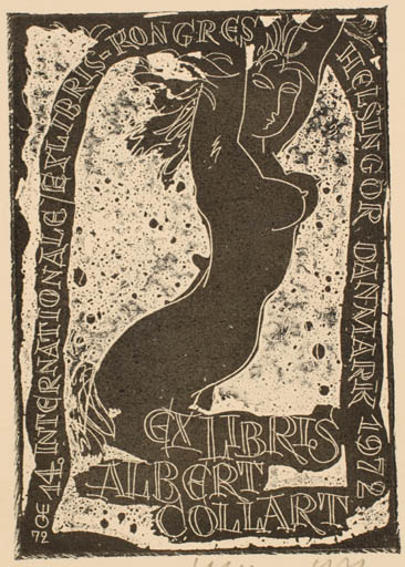 Exlibris by Evald Okas from Estonia for Albert Collart - Woman Nude 