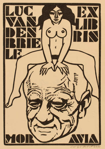 Exlibris by Costante Costantini from Italy for ? ? - Woman Literature Nude Portrait 