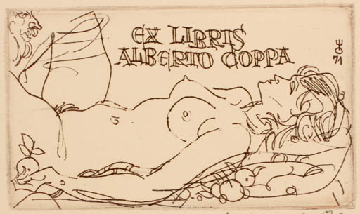 Exlibris by Evald Okas from Estonia for Alberto Coppa - Woman Nude 