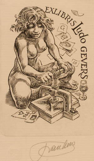 Exlibris by Frank-Ivo van Damme from Belgium for Ludo Gevers - Woman Nude 