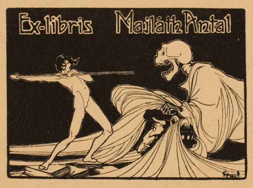 Exlibris by Longino Rafael from Hungary for Majlath Antal - Drama Death Jugend 