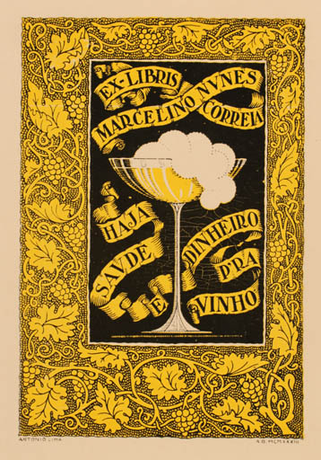 Exlibris by Antonio Lima from Portugal for Marcelino Nunes - Wine 