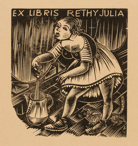 Exlibris by Antoni Gelabert from Spain for Réthy Julia - Woman Wine 