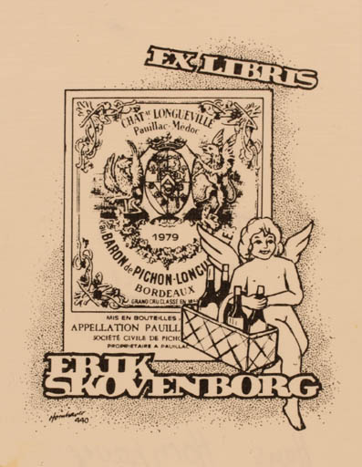 Exlibris by Hans Chr. Hornhaver from Denmark for Erik Skovenborg - Angel Wine 