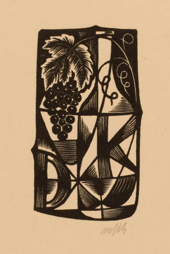 Exlibris by Dr. Otakar Marik from Czech Republic for ? D. K. - Wine 