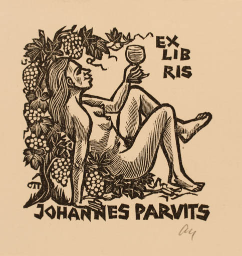 Exlibris by Herbert S. Ott from Germany for Johannes Parvits - Woman Wine 