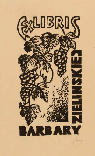Exlibris by Klemens Roczak from Poland for Barbary Zielinskiej - Wine 