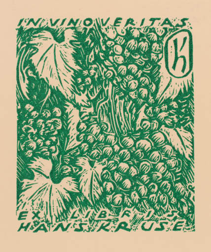 Exlibris by Friedrich Rasmus from Germany for Hans Kruse - Wine 