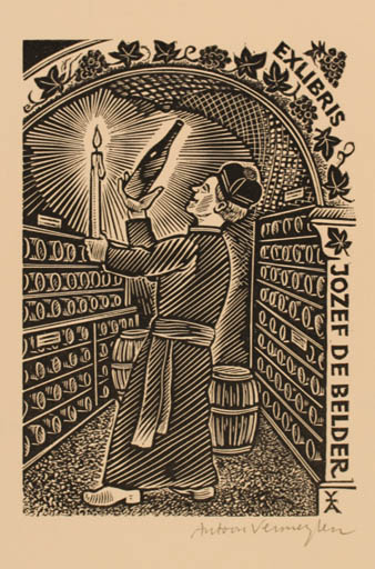 Exlibris by Antoon Vermeylen from Belgium for Josef De Belder - Man Wine 