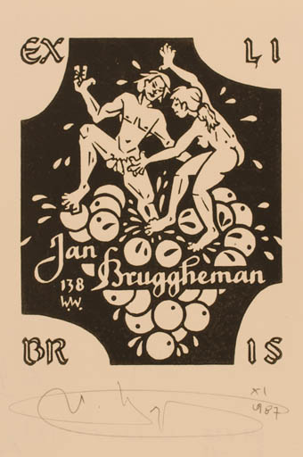 Exlibris by Walter Wuyts from Belgium for Jan Bruggheman - Couple Wine 