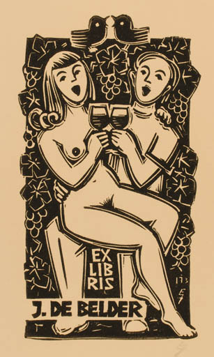 Exlibris by Erhard Zierold from Germany for Josef De Belder - Couple Wine 