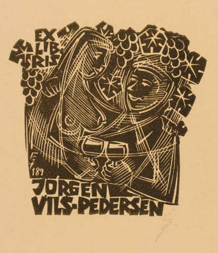 Exlibris by Erhard Zierold from Germany for Jørgen Vils Pedersen - Couple Wine 