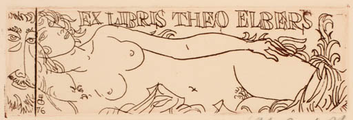 Exlibris by Evald Okas from Estonia for Theo N. J. Elbers - Woman Nude 