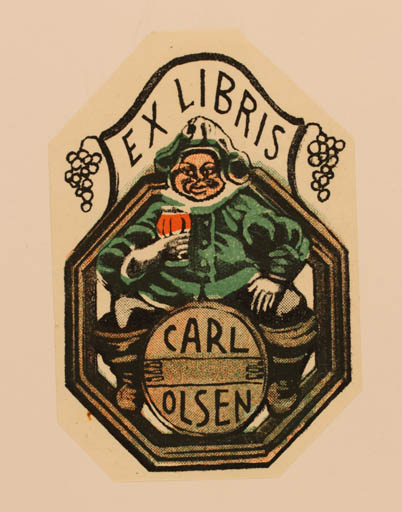 Exlibris by ? ? from Denmark for Carl Olsen - Wine 