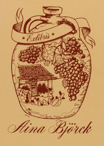 Exlibris by Clarence Bergquist from Sweden for Aina Björck - Wine 