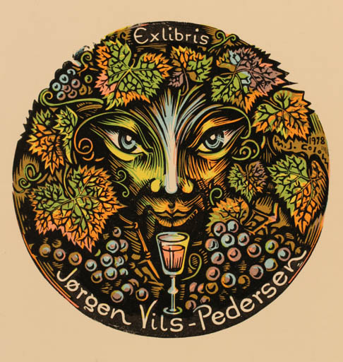 Exlibris by Maria Josefa Colom from Spain for Jørgen Vils Pedersen - Wine 