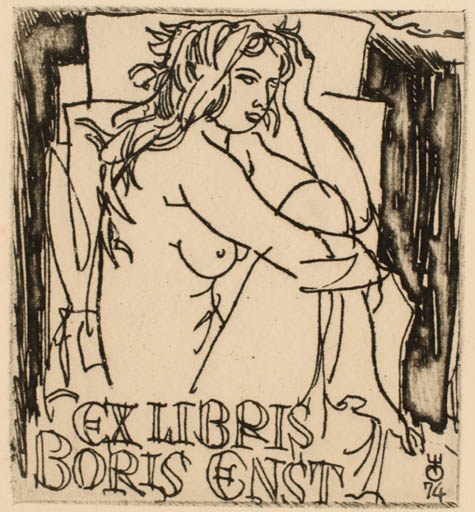 Exlibris by Evald Okas from Estonia for Boris Enst - Woman Nude 