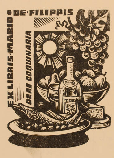 Exlibris by Antal Fery from Hungary for Mario de Filippis - Food Sun Wine 