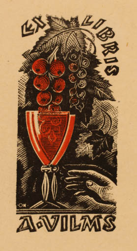 Exlibris by Johannes Juhansoo from Estonia for Arvid Vilms - Hand(s) Wine 