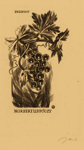 Exlibris by Wojciech Jakubowski from Poland for Ing. Nobert Lippóczy - Wine 