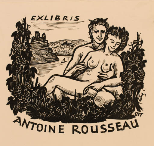 Exlibris by Herbert S. Ott from Germany for Antoine Rousseau - Erotica Wine 