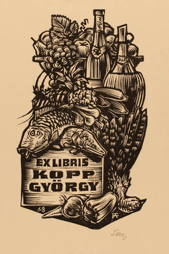 Exlibris by Antal Fery from Hungary for Kopp György - Food Wine 