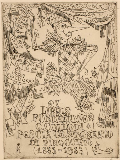 Exlibris by Evald Okas from Estonia for Fondazione Nazionale Carlo Collodi - Fairytale/fable Theater/Cirkus 