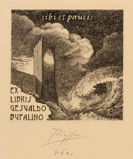 Exlibris by Vincenzo Piazza from Italy for Gesualdo Bufalino - Castle/Palace 