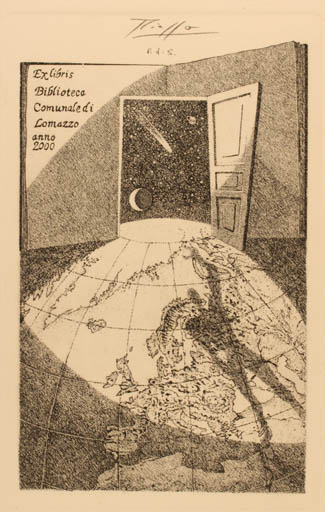 Exlibris by Vincenzo Piazza from Italy for Biblioteca Comunale di Lomazzo - Globe Cosmos 