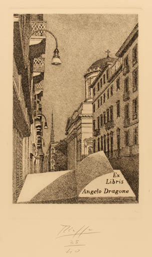 Exlibris by Vincenzo Piazza from Italy for Angelo Dragone - City 