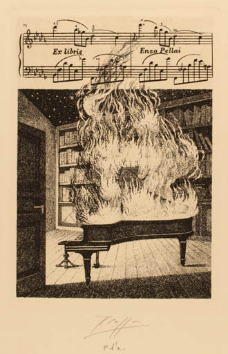 Exlibris by Vincenzo Piazza from Italy for Enzo Pellai - Drama Interior Music 