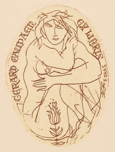 Exlibris by Evald Okas from Estonia for Gerard Gaudaen - Woman Nude 