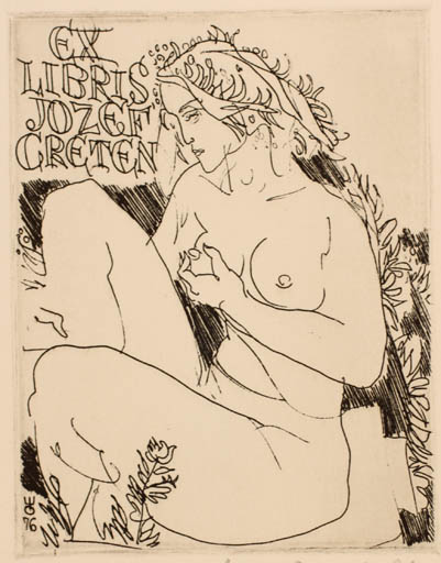 Exlibris by Evald Okas from Estonia for Jozef Greten - Woman Nude 