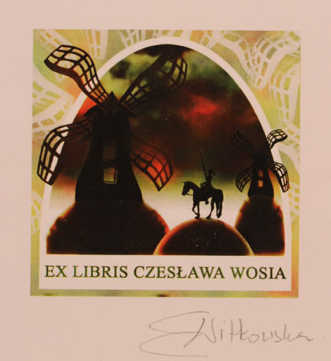 Exlibris by Ewa Witkowska from Poland for Czeslawa Wosia - Don Quijote Mill Horseman/Rider 