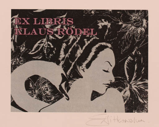 Exlibris by Ewa Witkowska from Poland for Klaus Rödel - Leda and the Swan 